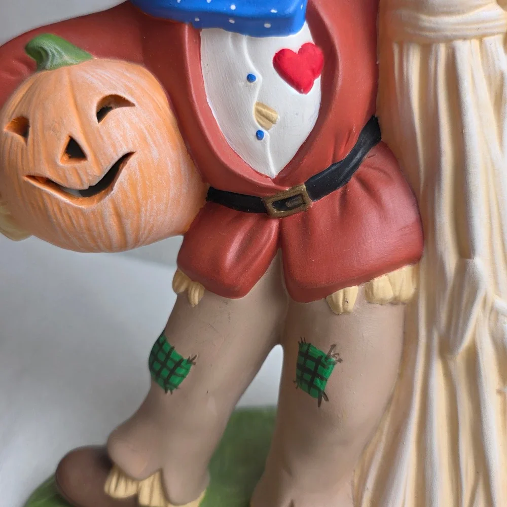 Vintage Ceramic Scarecrow Figurine Fall Harvest Halloween Decor Jack-O-Lantern